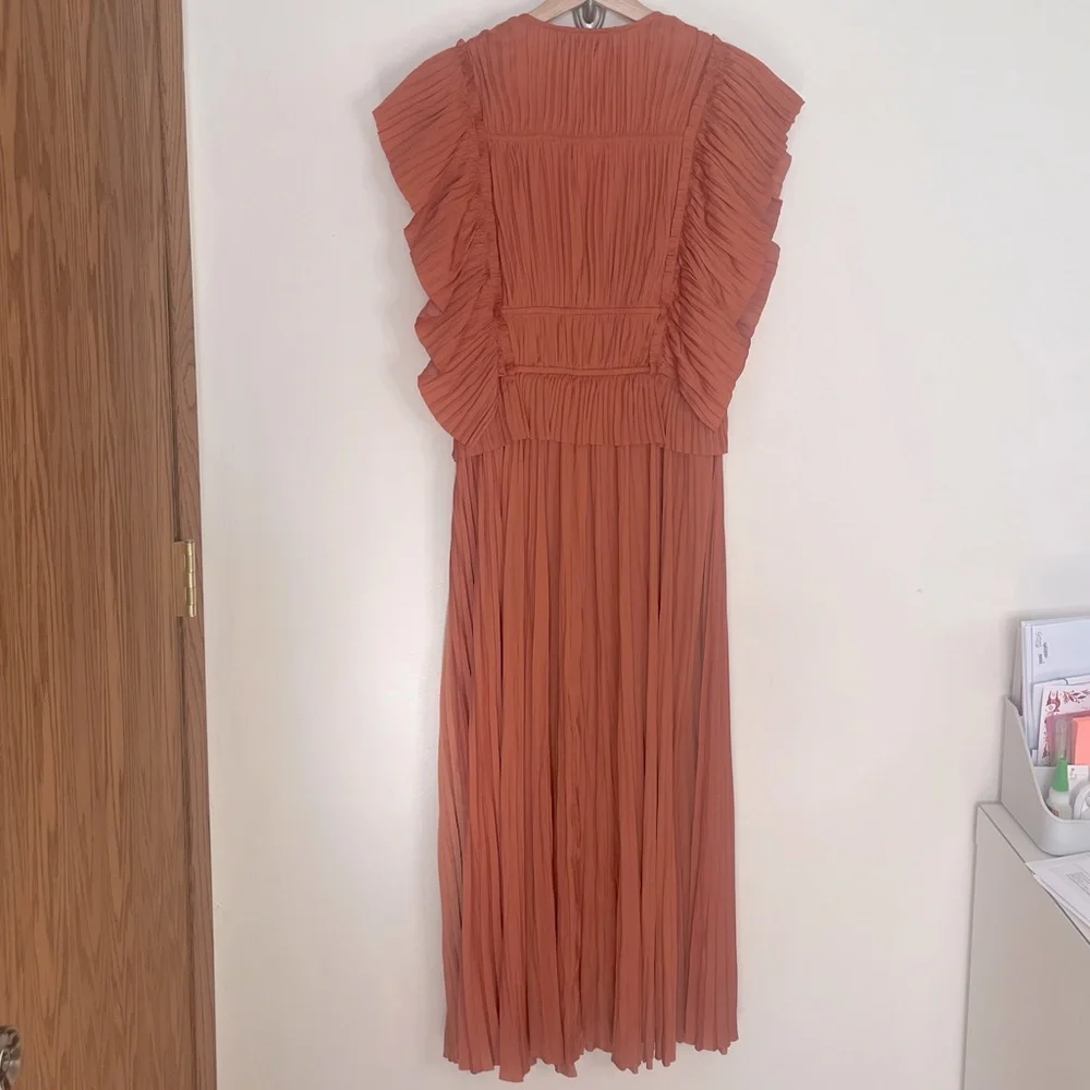 Ulla Johnson Letty Pleated Ruffe Satin Midi Dress - Picture 3 of 12